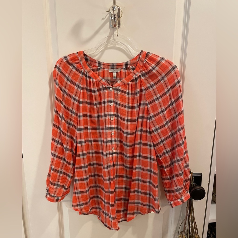 Joie western style black and red flannel plaid button up - 100% cotton, small